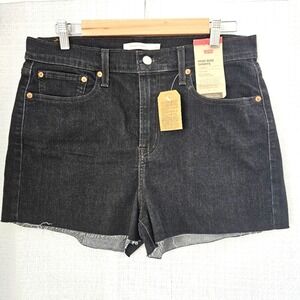 Levis High Rise Shorts Womens 32 14 Black Hypersoft Raw Hem Denim 72878-0038 NEW